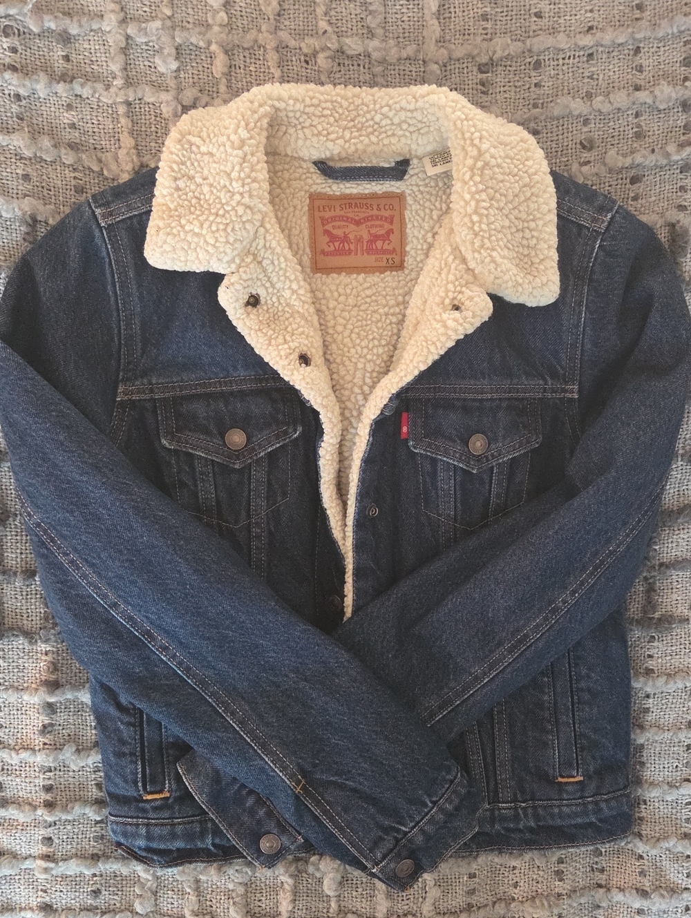 Levi's Dark Blue Denim Jacket with Cream Sherpa Collar